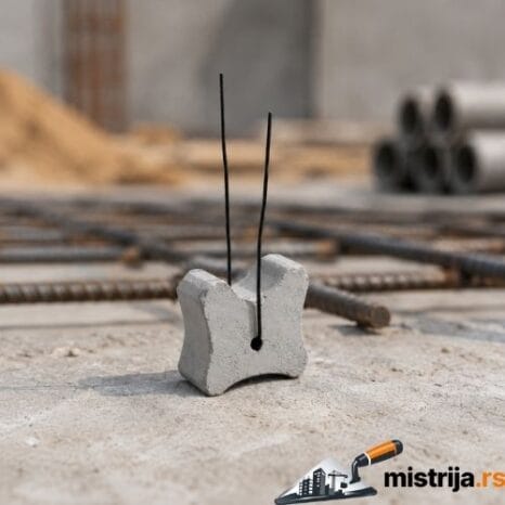betonski distancer sa žicom na građevinskoj pozadini