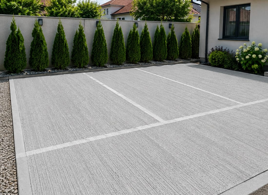 prikaz parkinga u dvorištu u  metličenom betonu 
